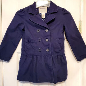 Sz Sm GYMBOREE Girls Navy Canvas Drop-Waist Long-Sleeve Peplum Cotton Peacoat